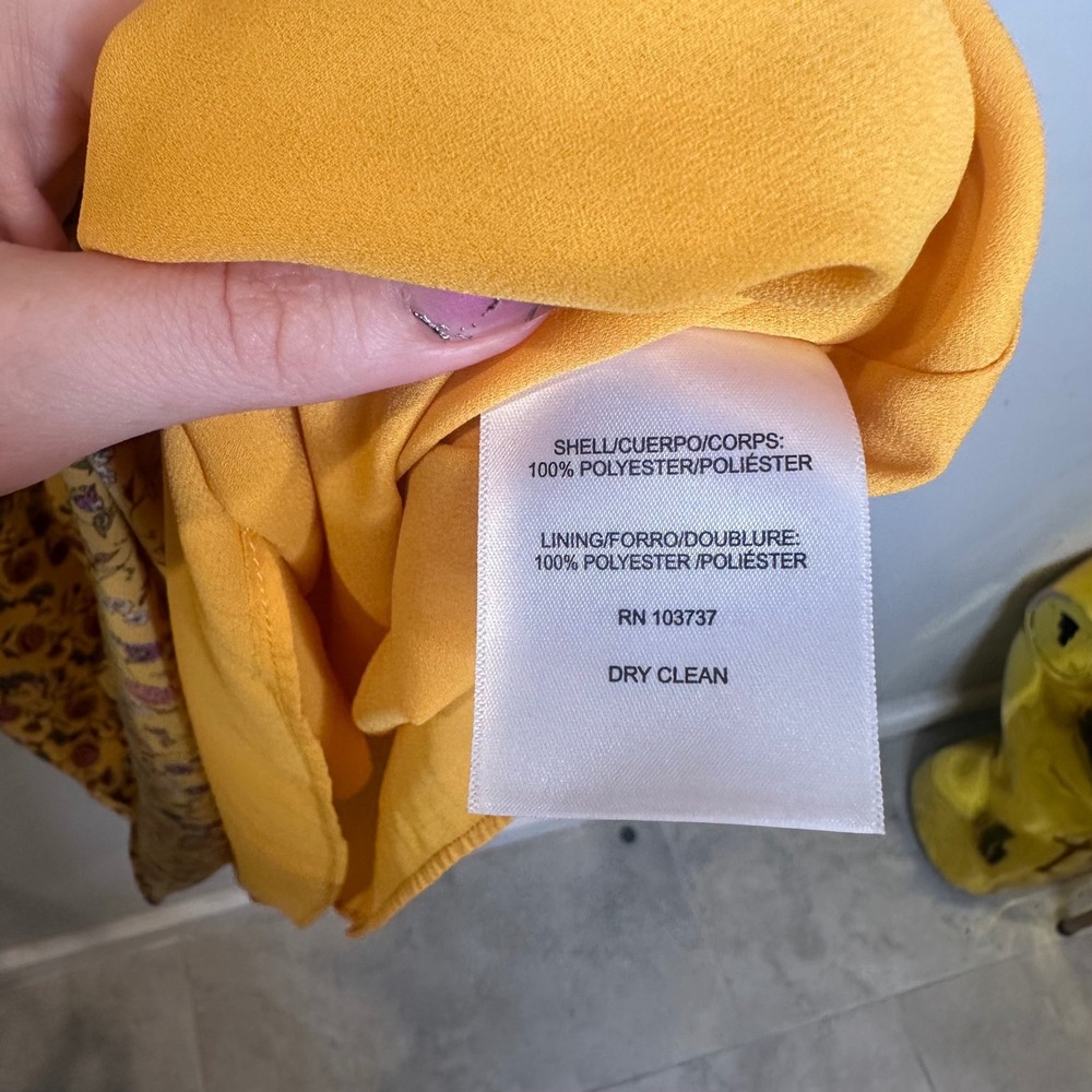 Donna Morgan Yellow Floral Midi Dress Velvet Tie Neck Ruffle Flutter Sleeve 4 - Picture 5 of 9